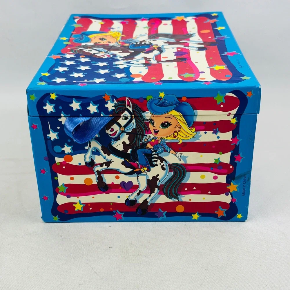 Lisa Frank USA Cowgirl Stationery Jewelry Box Patriotic Flag 3 Drawer Storage